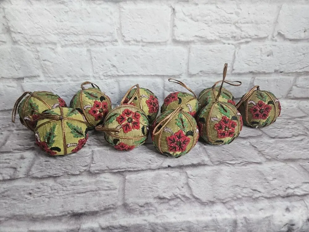 Lot Bundle 10 Embroidered Beaded Christmas Ornaments